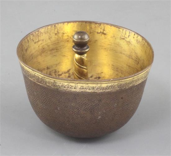 A Herrengrund parcel gilt copper miners cup, diameter 3in. height 2.25in.